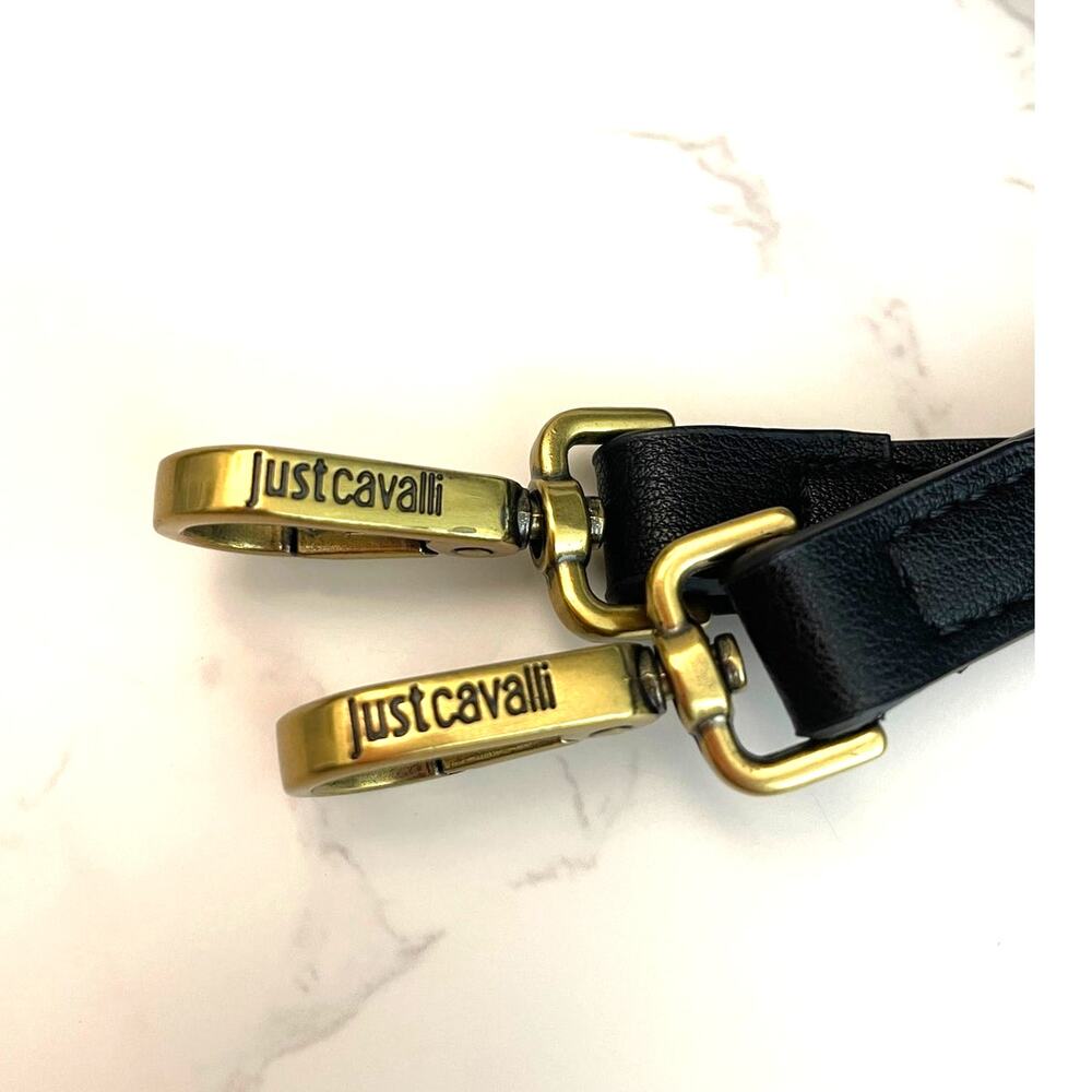 Just Cavalli Black Faux Leather Logo-Buckle Top-Handle / Crossbody EUC - Picture 7 of 9